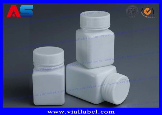 داروخانه حیوانات خانگی بطری های قرص پلاستیکی سفید 50 میلی لیتری با درپوش پیچی شکل مربع شکل مهر و موم حساس به فشار